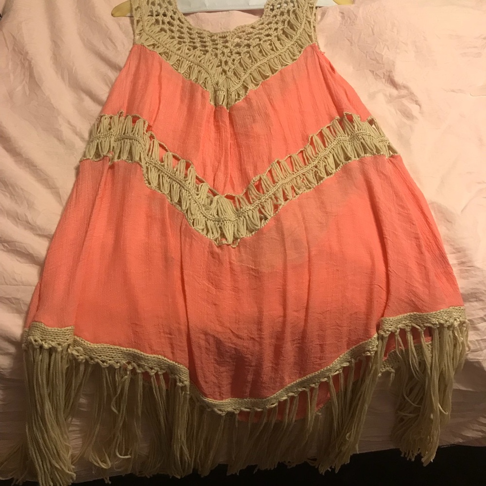 Coral dress with fringe